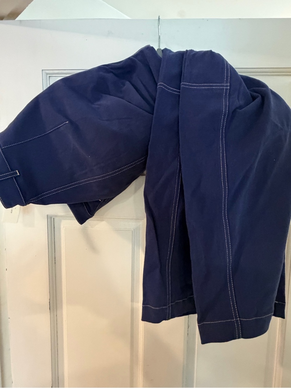 Maeve Navy Wide-Leg Pants with Contrast White Stitching